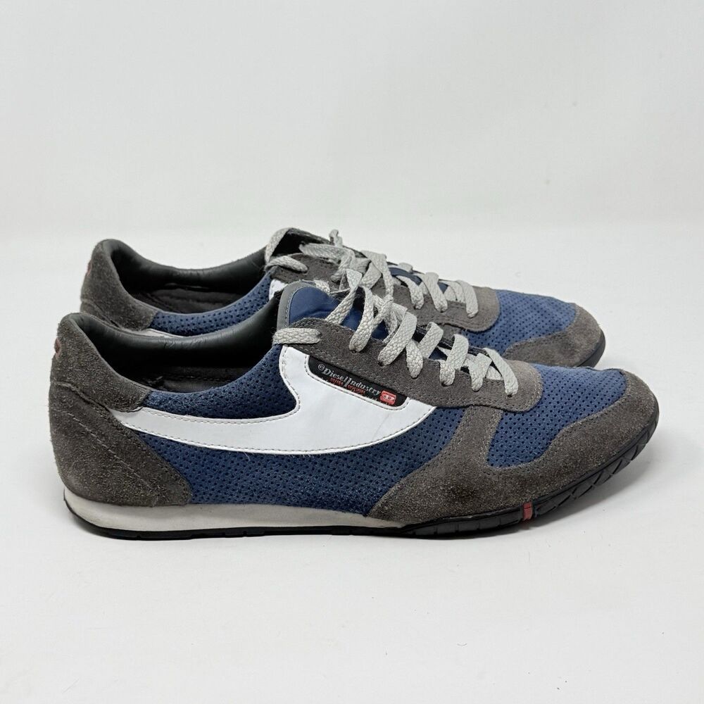 Diesel Spin Shoes Mens 11 Blue Gray Suede Retro Y2K Preppy Casual Sneakers